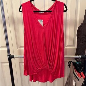 Amelia James Twist-Front V-Neck Tank Top - Hot Pink